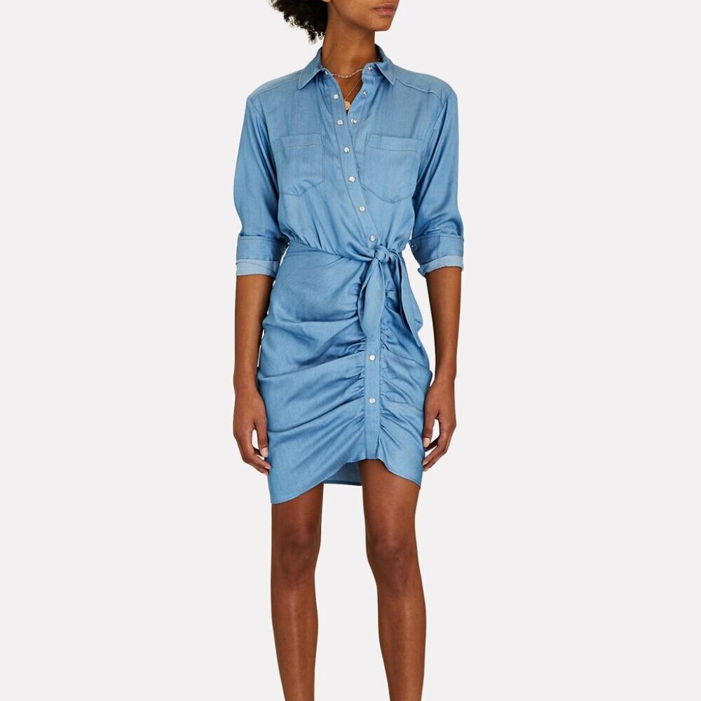 VERONICA BEARD Sierra Ruched Chambray Shirt Dress Sz 12